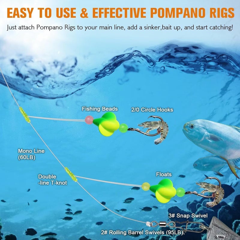 Dovesun 10PCS/4PCS Pompano Rigs for Surf Fishing Unique T-Knot Strong Pre-Rigged Pompano Rigs Saltwater with Circle Hooks - Image 3